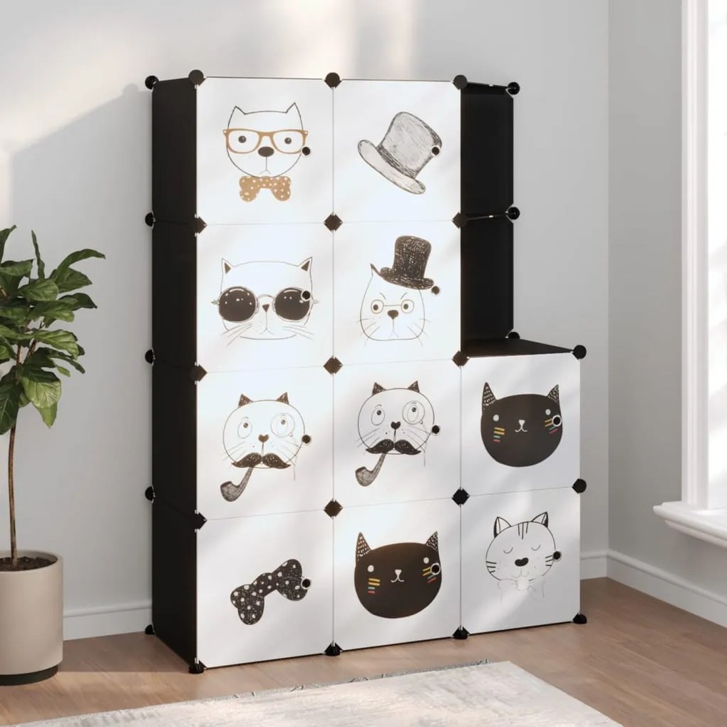 vidaXL Armário de arrumação infantil com 10 cubos PP preto