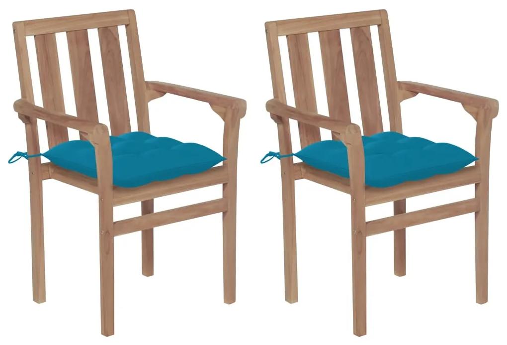 Cadeiras de jardim c/ almofadões azul-claro 2 pcs teca maciça