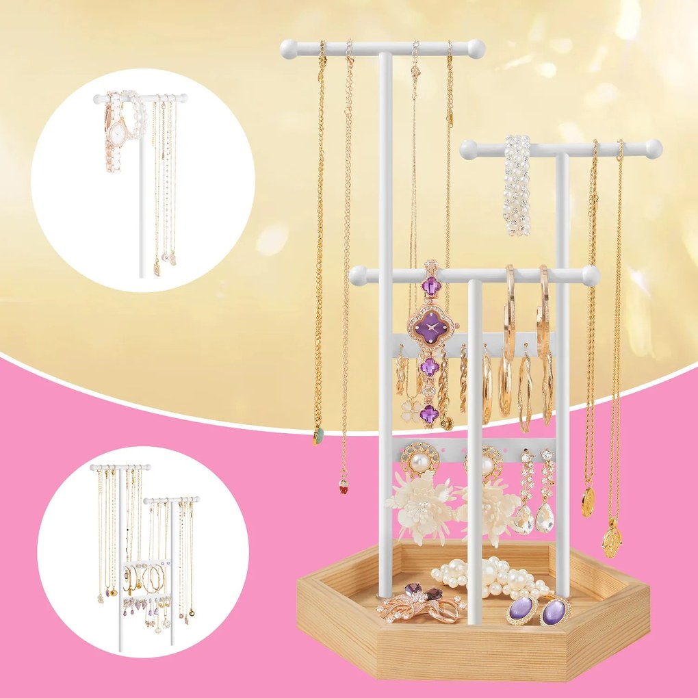 Porta-joias em metal e madeira 20,5 x 18 x 36 cm Branco