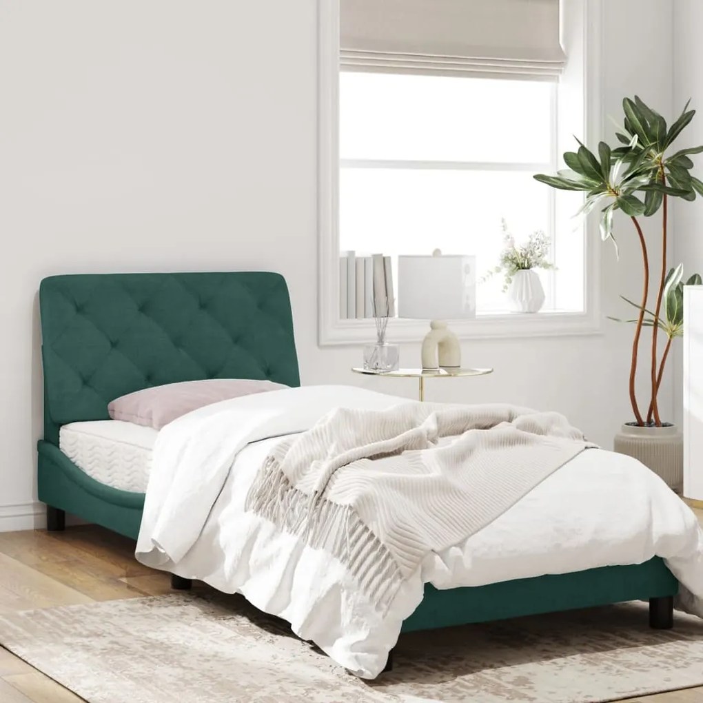 Estrutura de cama c/ cabeceira 90x190 cm veludo verde-escuro