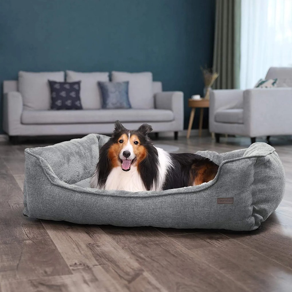 Cama para cães com cobertura lavável 110 x 77 x 25 cm cinzento