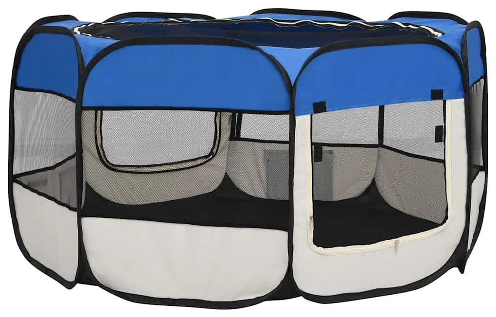 Parque dobrável p/ cão c/ saco de transporte 125x125x61cm azul
