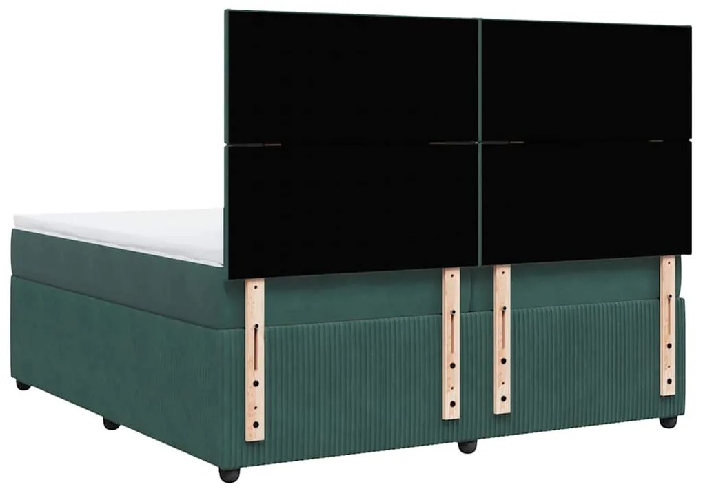 Cama com molas/colchão 200x200 cm veludo verde-escuro