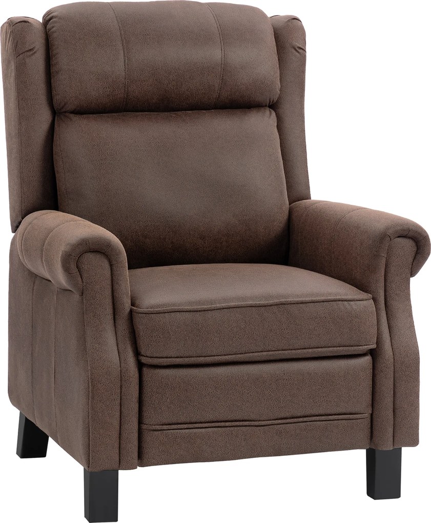 HOMCOM Poltrona Reclinável Manual Poltrona de Couro Sintético com Acolchoamento Espesso até 135º p84x85x104 cm Marrom | Aosom Portugal