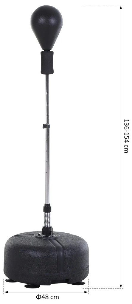 Pêra de boxe com Altura Ajustável e Base Refilável Pêra Boxe com Suporte e Luvas para Adultos e Adolescentes Ф48x136-154 cm Preto