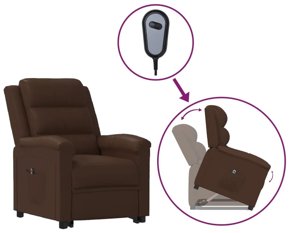 vidaXL Poltrona elevatória couro artificial castanho