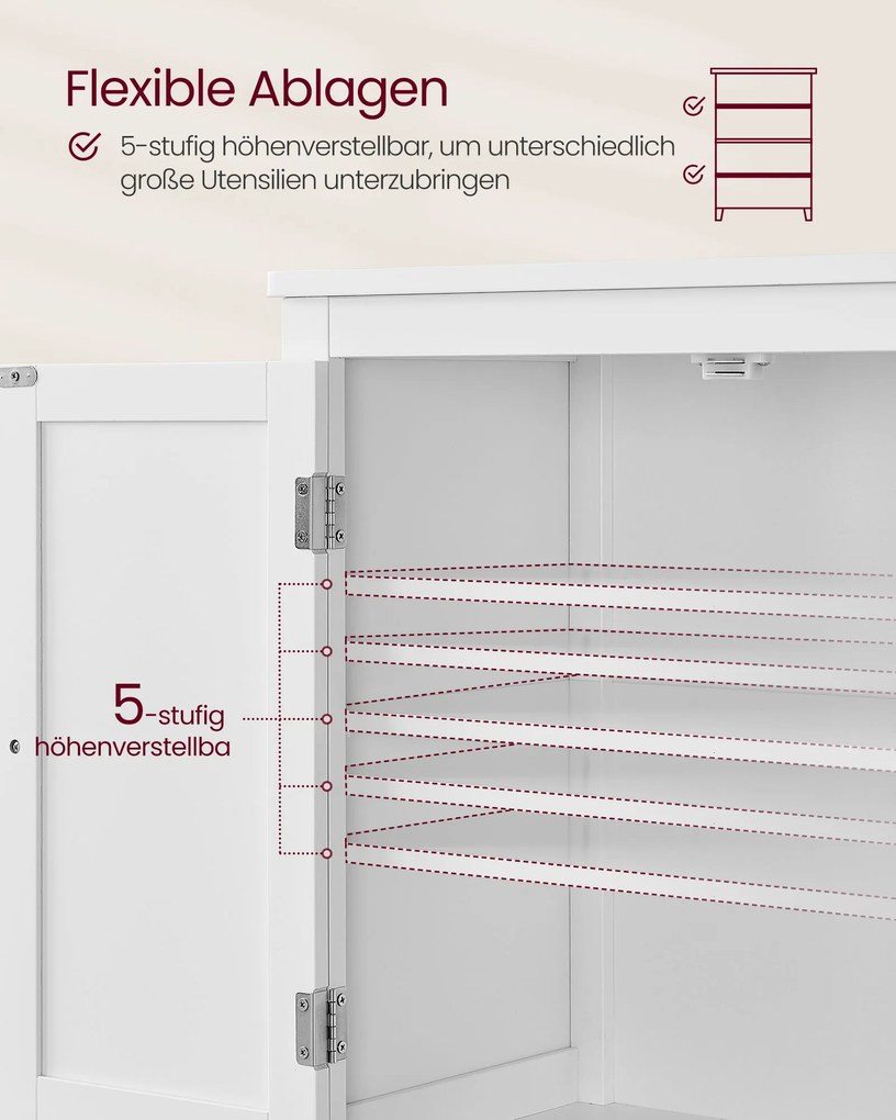 Armário de casa de banho com 4 portas e prateleiras reguláveis 30 x 60 x 110 cm Branco