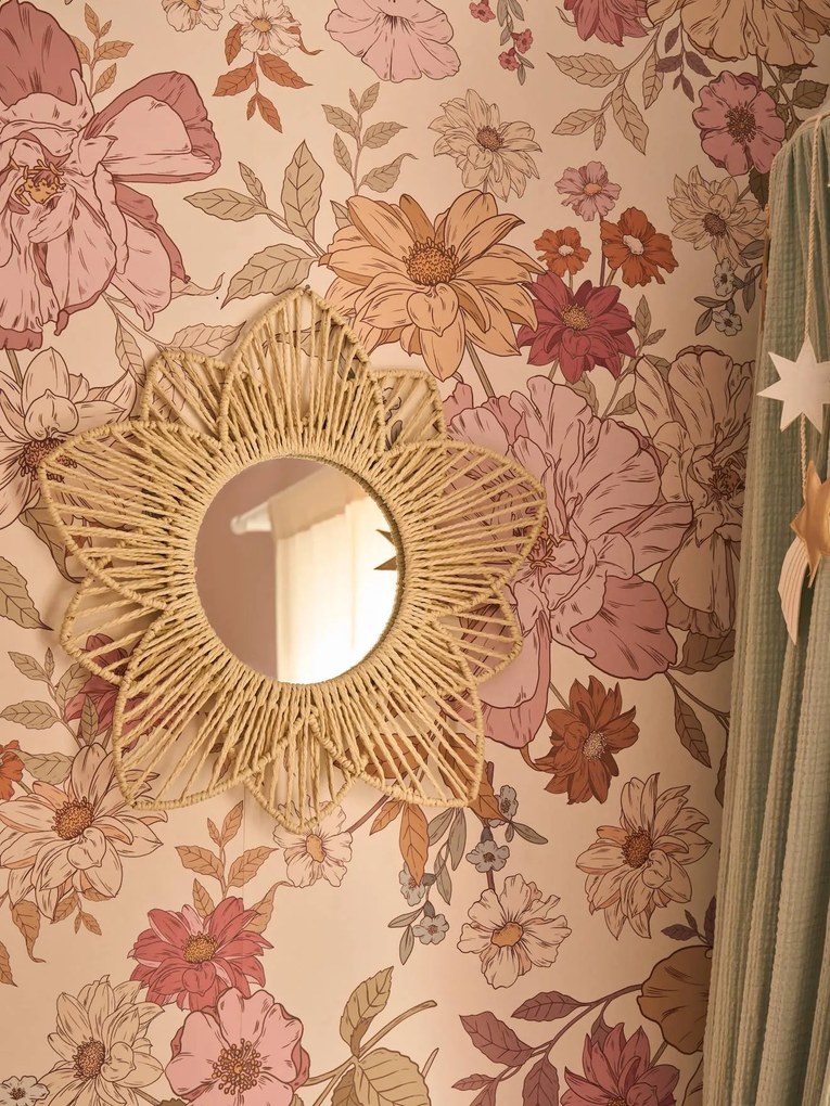 Espelho Flor em corda de papel  bege