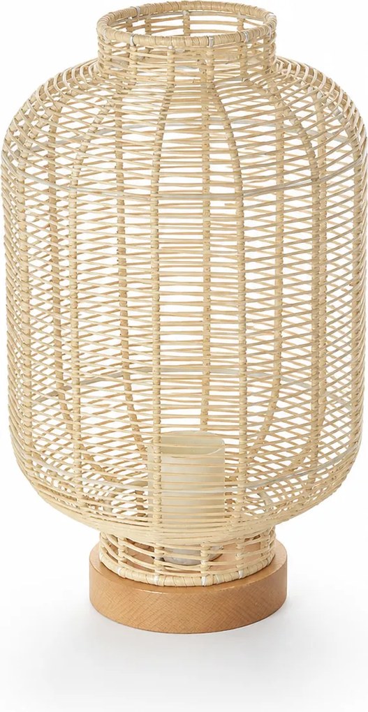 Candeeiro de Mesa Ratan em Madeira Natural Ø22 x 35 cm