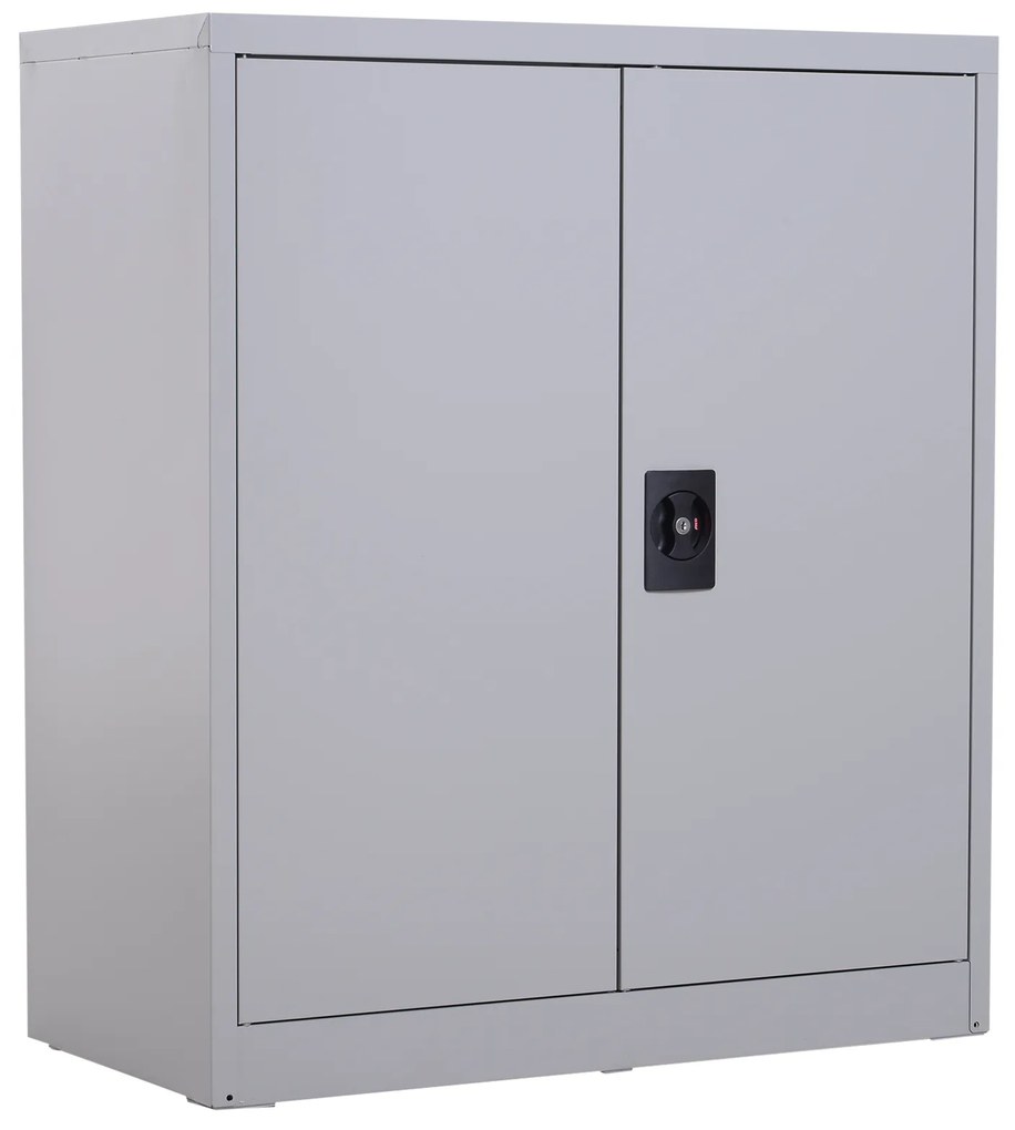 Armário de Escritório Metálico com 2 Portas Fechadura Prateleira Ajustável Armário Metálico 80x40x92,5 cm Cinza