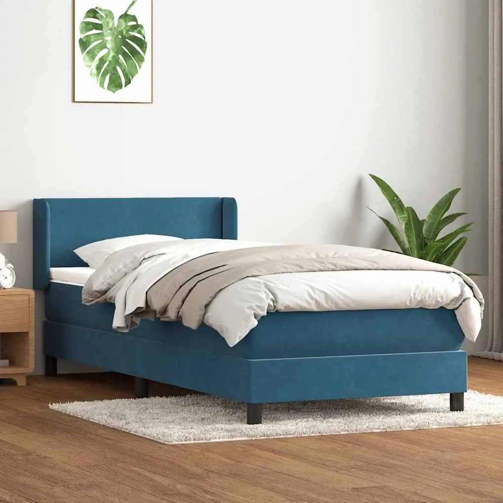 vidaXL Cama com molas/colchão 100x220 cm veludo azul-escuro