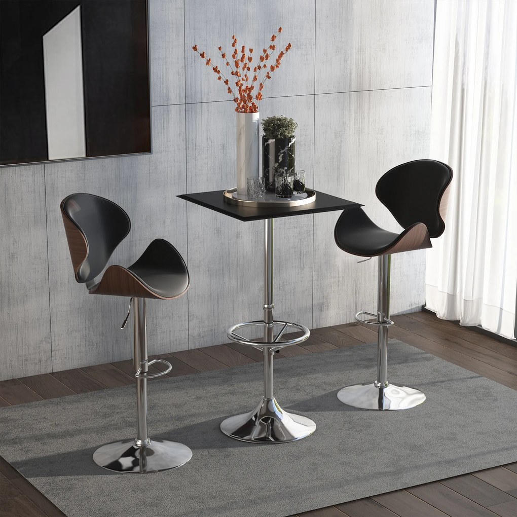 HOMCOM Mesa de Bar Mesa Alta de Cozinha com Apoio para os Pés Ajustável e Estrutura de Metal para Sala de Jantar Carga Máxima 60kg 62x62x110cm Preto e Prata