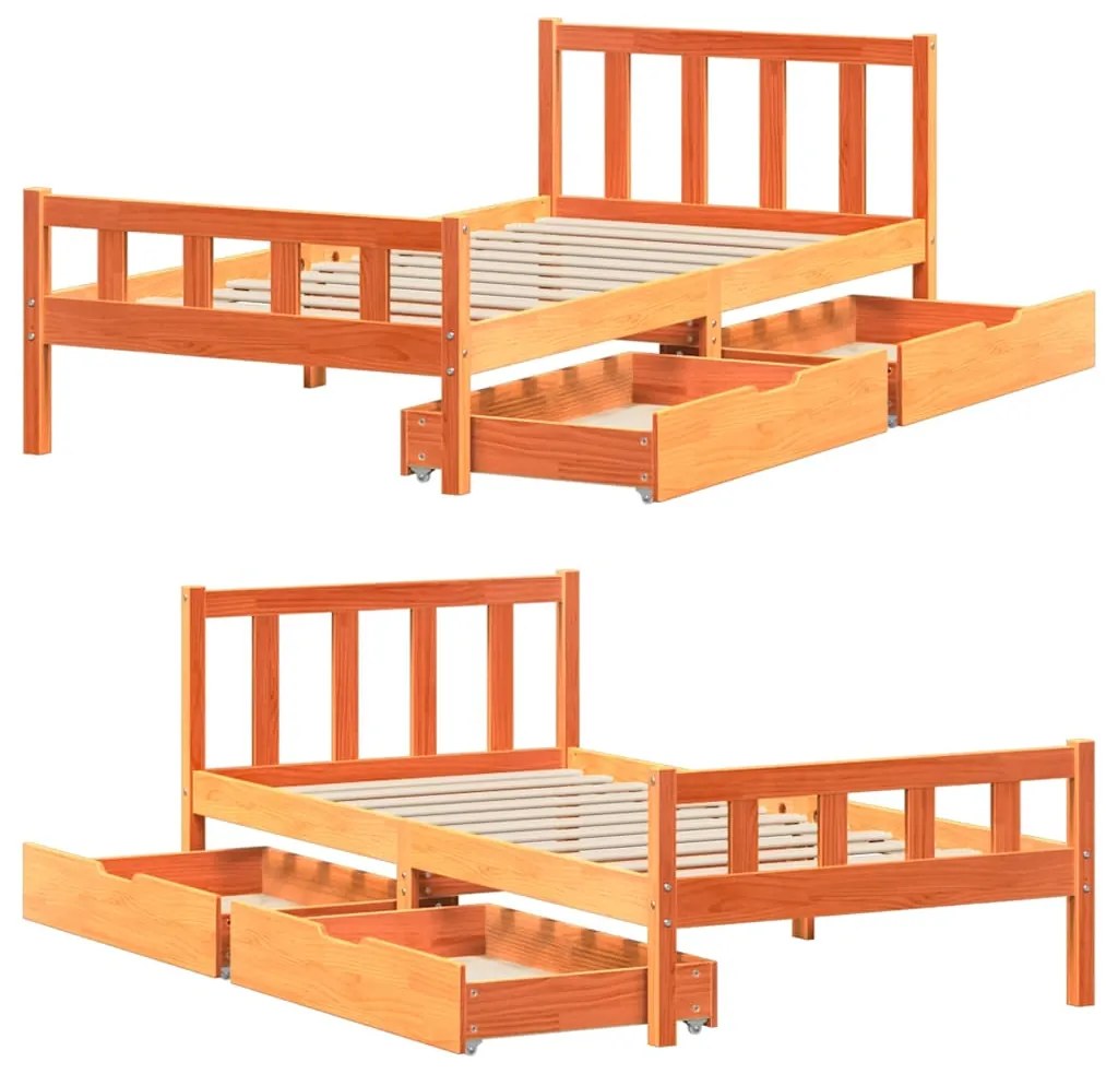 Cama sem colchão 75x190 cm madeira de pinho maciça castanho-mel