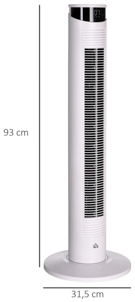 Ventoinha de Coluna 45 W com Oscilação Controlo Remoto Temporizador de 12h 3 Velocidades 3 Modos Ø31,5x93 cm Branco