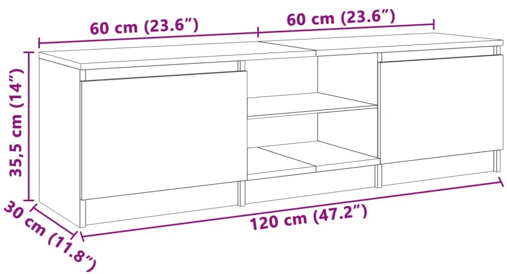 Móvel de TV com luzes LED 120x30x35,5 cm branco