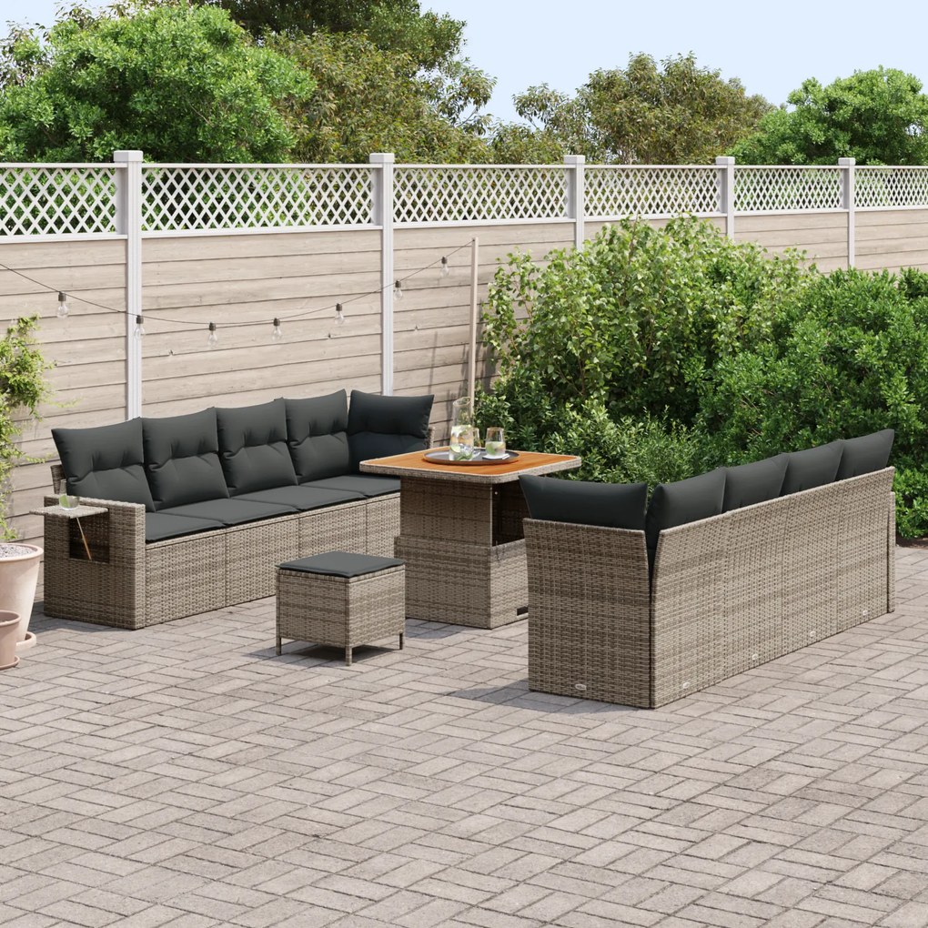 Conjunto de Sofás de Jardim vidaXL com Almofadas Cinza Rattan Poliéste