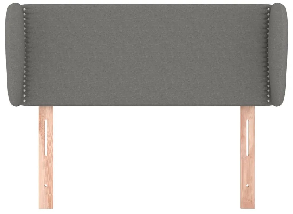 Cabeceira de cama c/ abas tecido 103x23x78/88cm cinzento-escuro