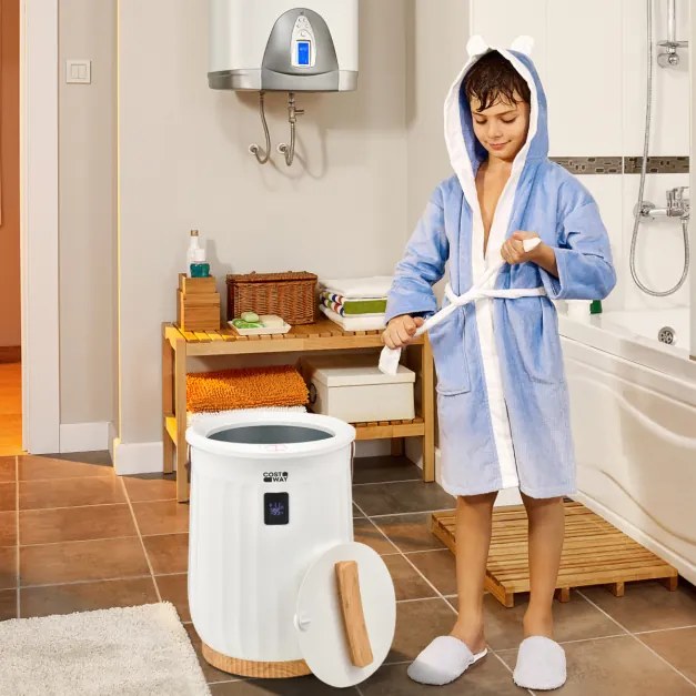 Aquecedor de toalhas de banho com balde de 20L com 4 configurações de tempo e desligamento automático 34 x 34 x 48 cm branco