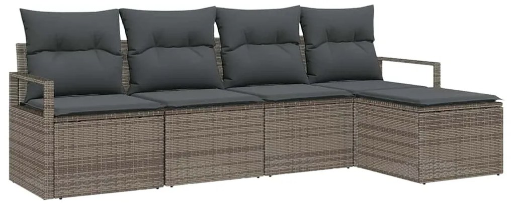 Conjunto de Sofá de Jardim com 5 Peças e Almofadas Cinzas em Rattan Si