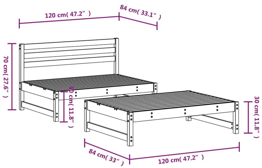 2 pcs conjunto lounge de jardim madeira de pinho maciça