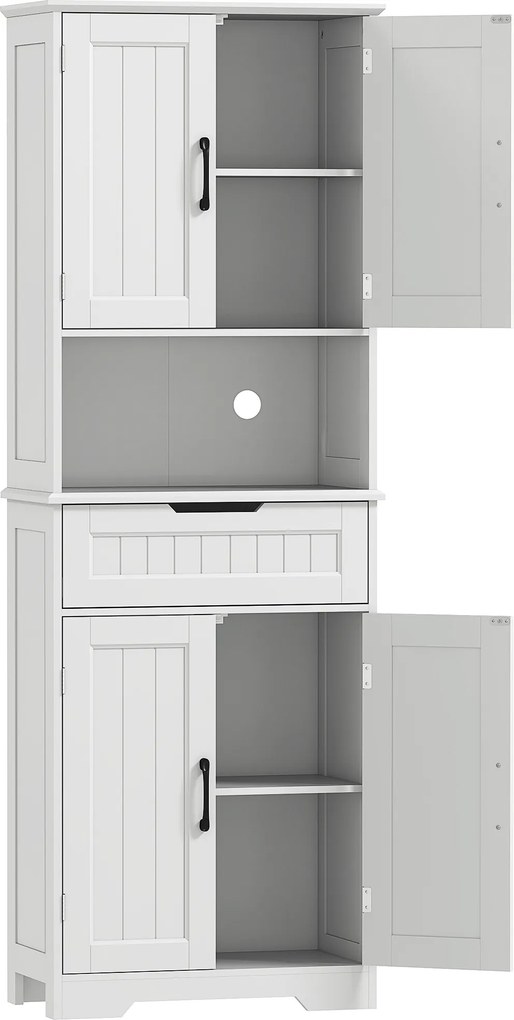 HOMCOM Armário de Cozinha 4 Portas com Gaveta e Casa Aberto 60x30x172 cm Branco | Aosom Portugal