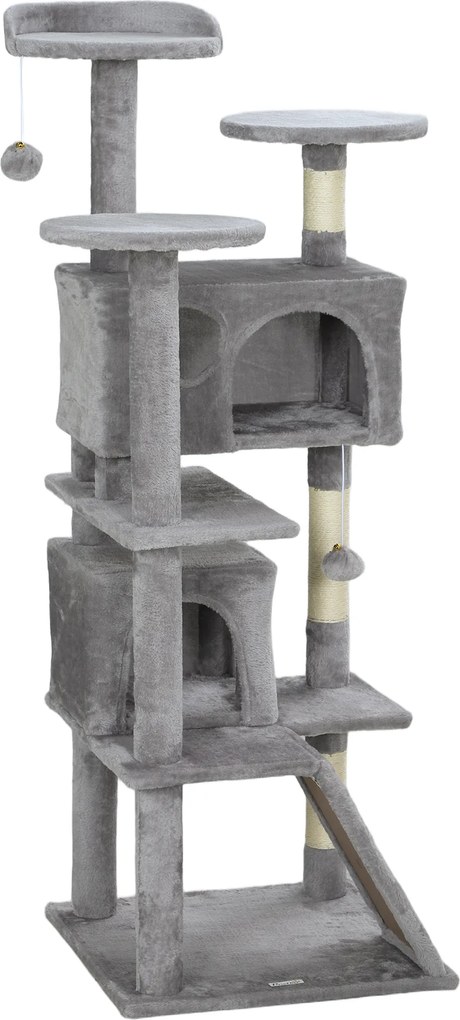 Arranhador para gatos com 138 cm de altura, torre de brincadeiras para gatos com arranhador, plataformas, 2 compartimentos abertos, 49 x 49 x 138 cm,