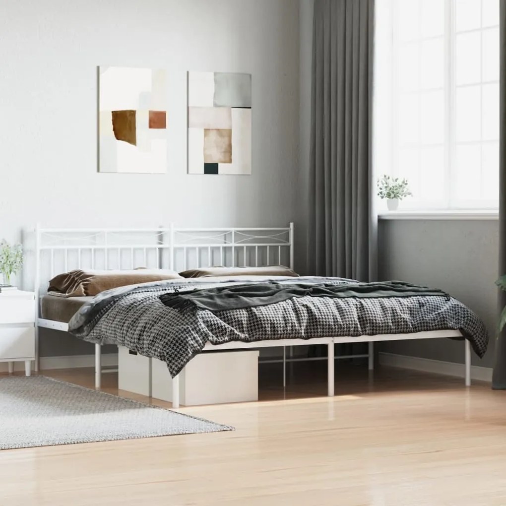 vidaXL Estrutura de cama com cabeceira 180x200 cm metal branco