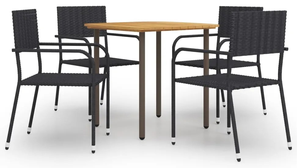 5 pcs conjunto de jantar para jardim vime PE preto