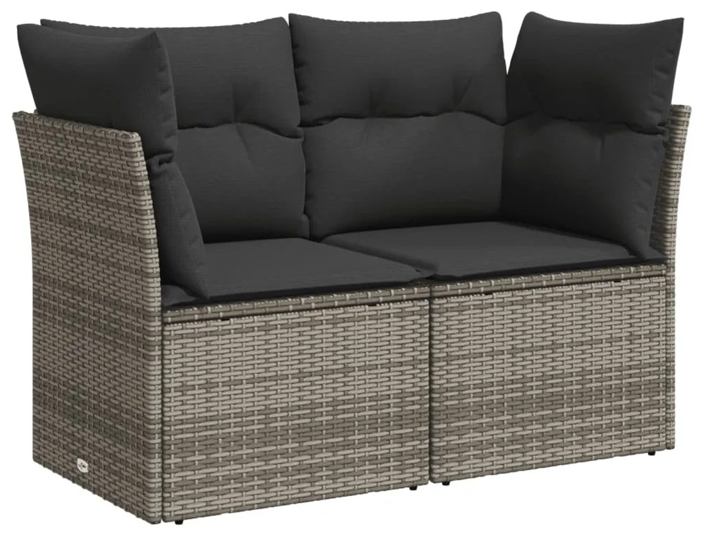 9 pcs conjunto sofás p/ jardim com almofadões vime PE cinzento