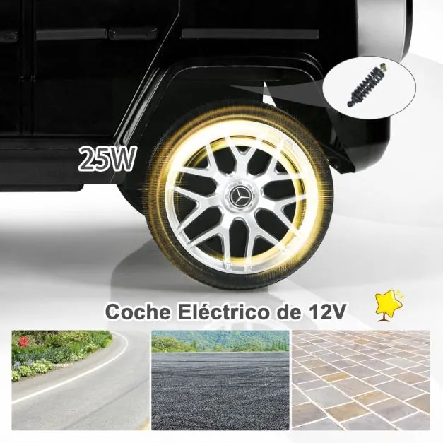 Carro elétrico para crianças 12V Mercedes-Benz G63 bateria com controlo remoto 105,5 x 62 x 54,5 cm Preto