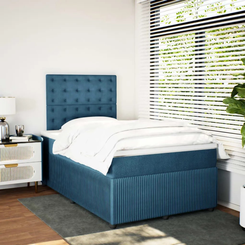 Cama boxspring com colchão 120x200 cm veludo azul-escuro