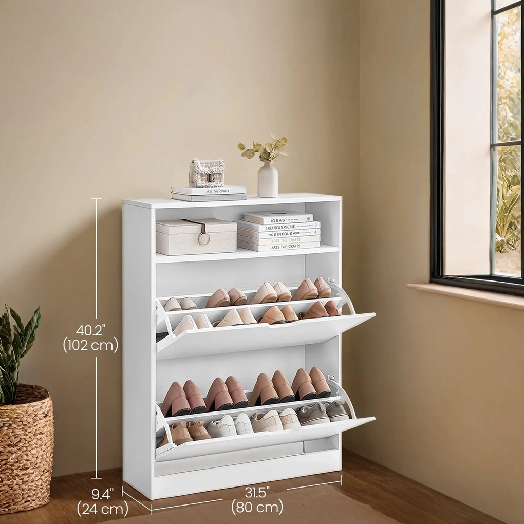 Sapateira com 2 portas, sapateira, prateleira para sapatos 24 x 80 x 102 cm branco