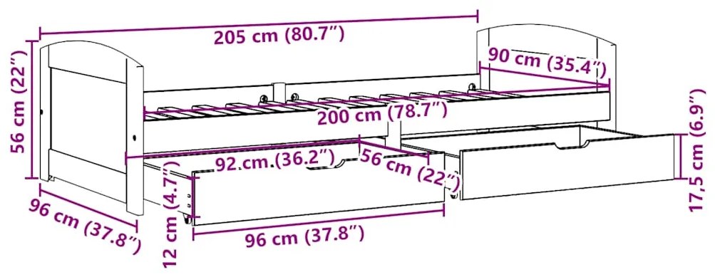 Sofá-cama com 2 gavetas sem colchão 90x200 cm IRUN branco&amp;rosa