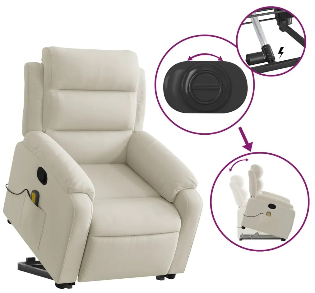 Poltrona elevatória de massagens veludo cor creme