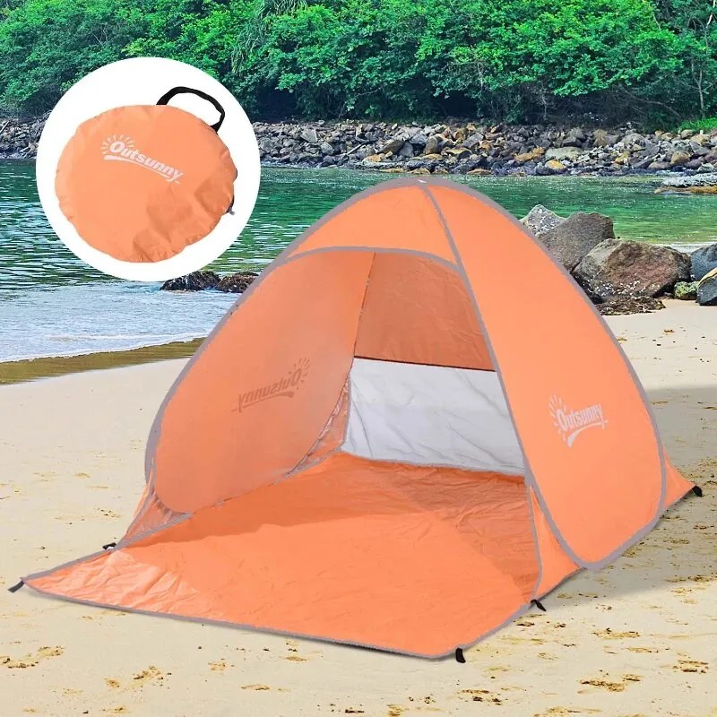 Tenda pop-up instantânea e portátil com janelas Tipo de refúgio para piquenique, praia e acampamento com proteção UV Laranja