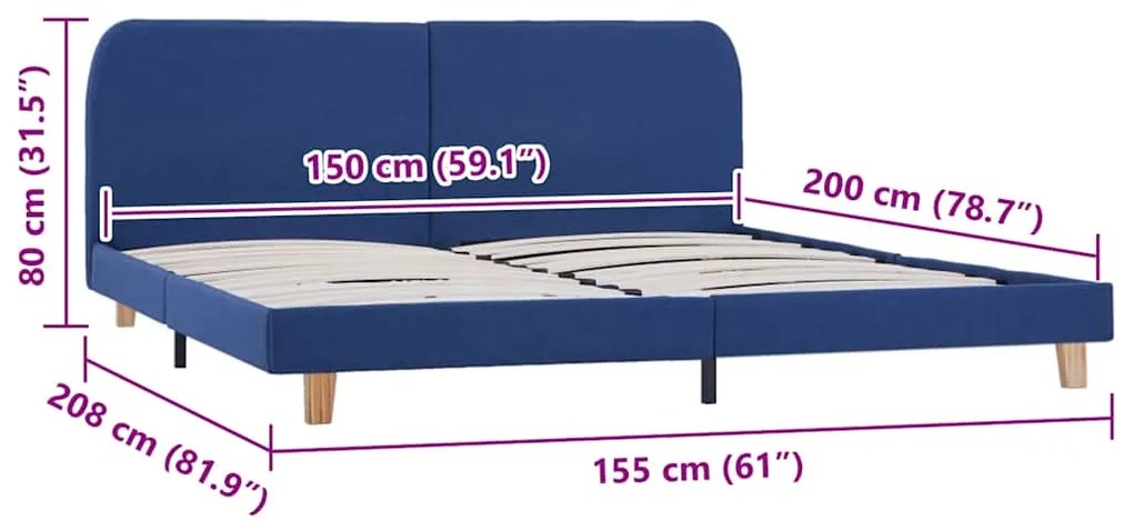 Estrutura de cama sem colchão 150x200 cm tecido azul