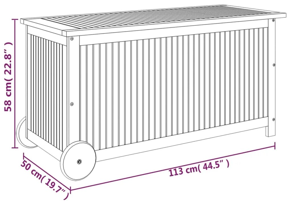 Caixa de arrumação p/ jardim c/ rodas 113x50x58cm acácia maciça