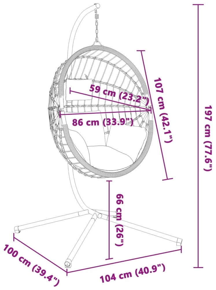 Cadeira em forma de ovo suspensa c/ suporte vime/aço antracite