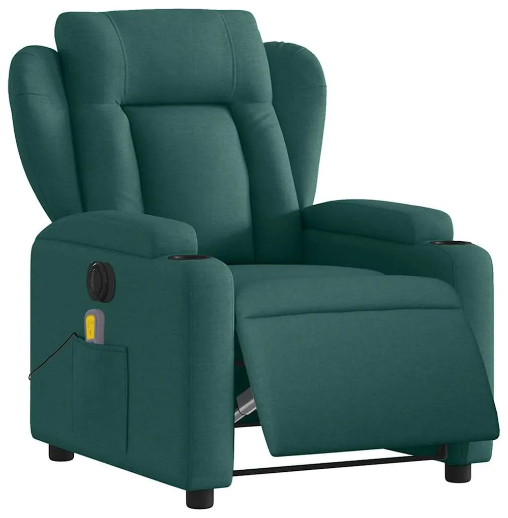 Poltrona reclinável de massagens elétrica tecido verde-escuro
