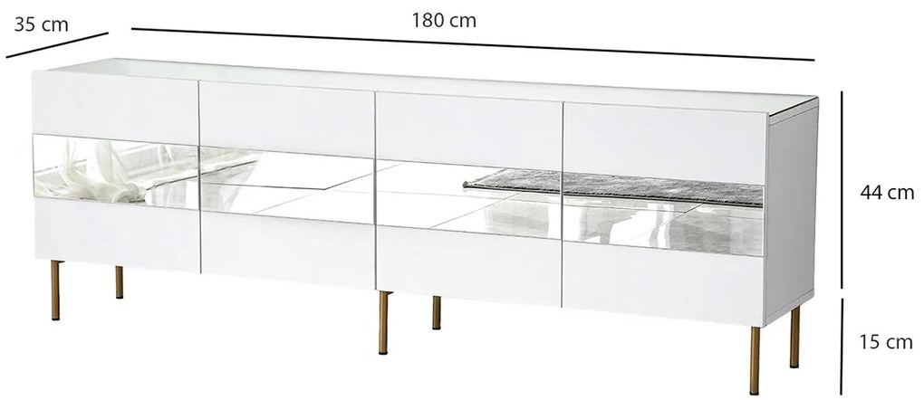 Móvel TV Leon – Branco e Dourado – 180x59x35 cm