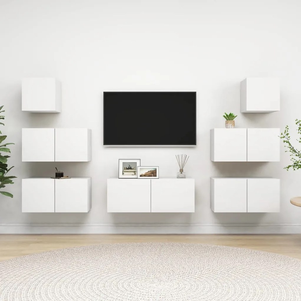 7 pcs conjunto de móveis de TV derivados de madeira branco