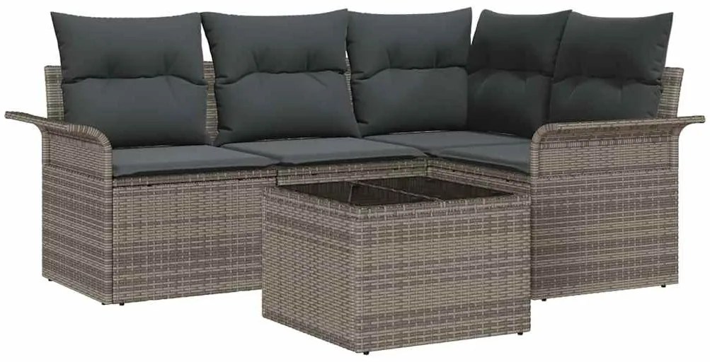 Conjunto de Sofá de Jardim 5 Peças com Almofadas Pretas em Rattan Sint