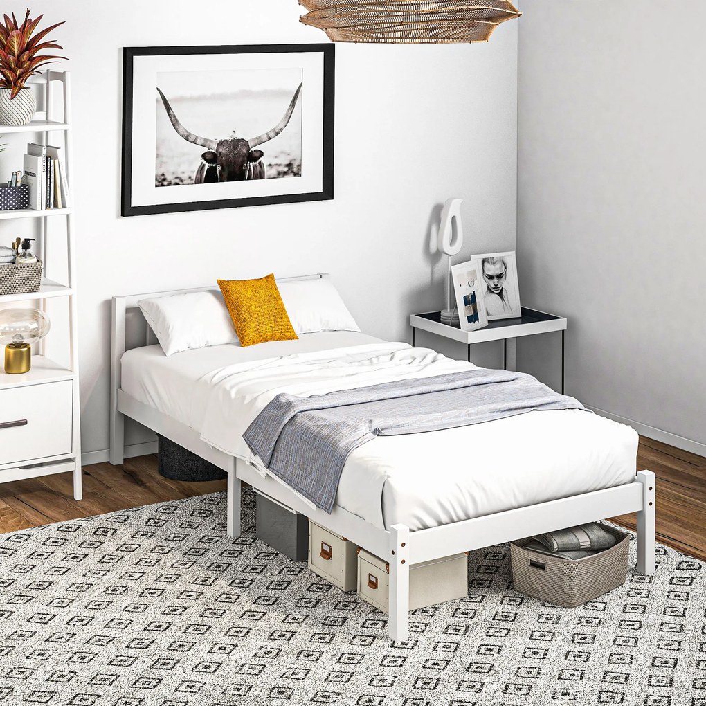 Estrutura de Cama de Madeira Estrado de Cama de Solteiro para Colchão 190x90 cm (NÃO INCLUIDO) Carga 120 kg 198x96x70 cm Branco