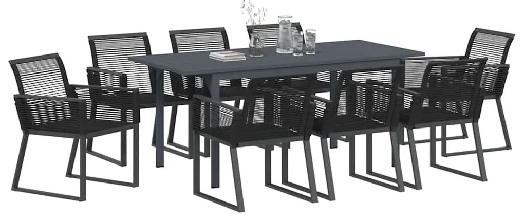 Conjunto de Jantar de Jardim 9 pcs Preto Grande Metal &amp; Corda