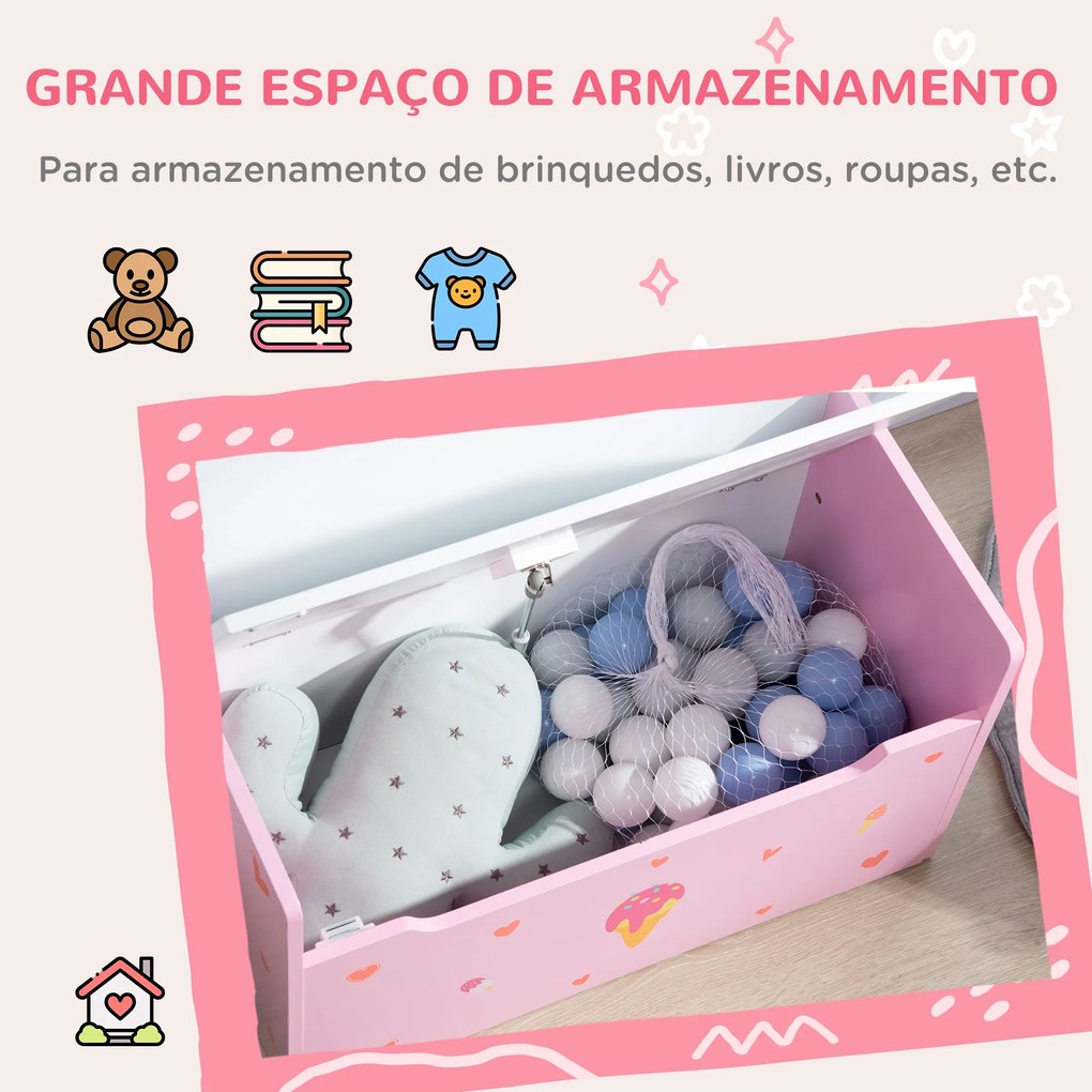 Baú Infantil 2 em 1 Baú de Armazenamento Organizador de Brinquedos para Crianças acima de 18 Meses com Tampa de Fechamento Seguro para Dormitório Sala