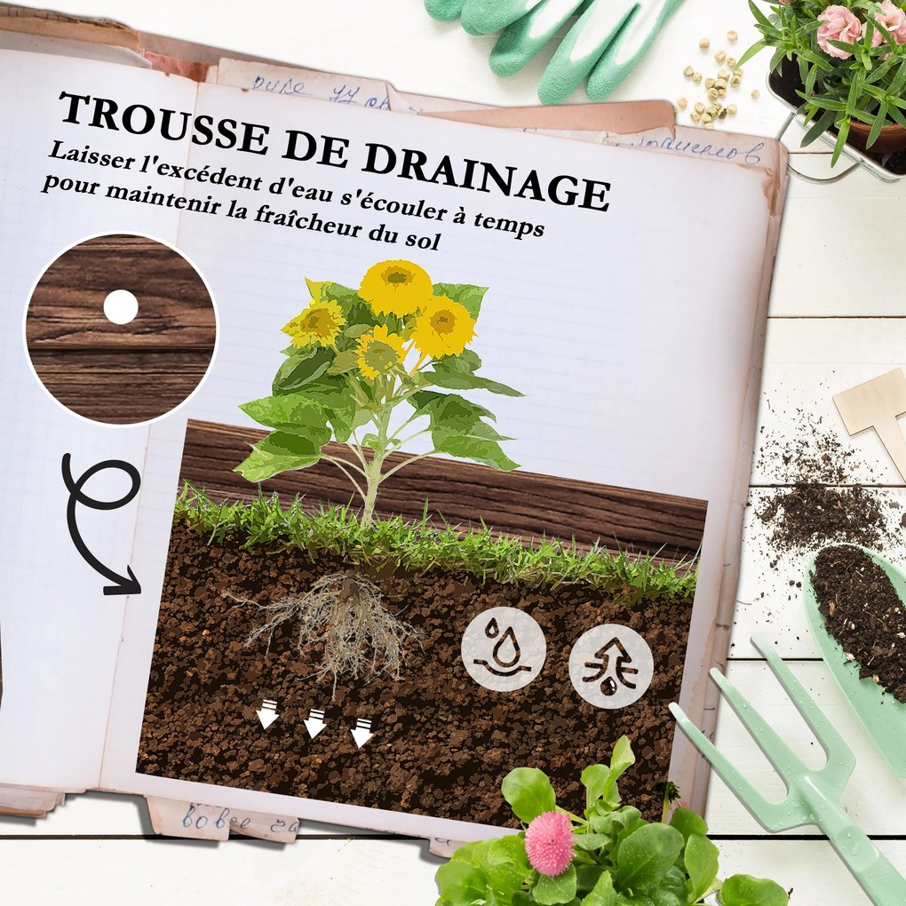 Floreira elevada com treliça quadrada de 2 níveis para terraço, varanda ou jardim, 42 x 49 x 80 cm, castanho