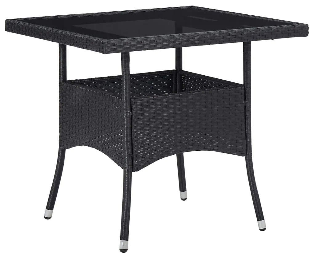 3 pcs conjunto de jantar para jardim vime PE e vidro preto