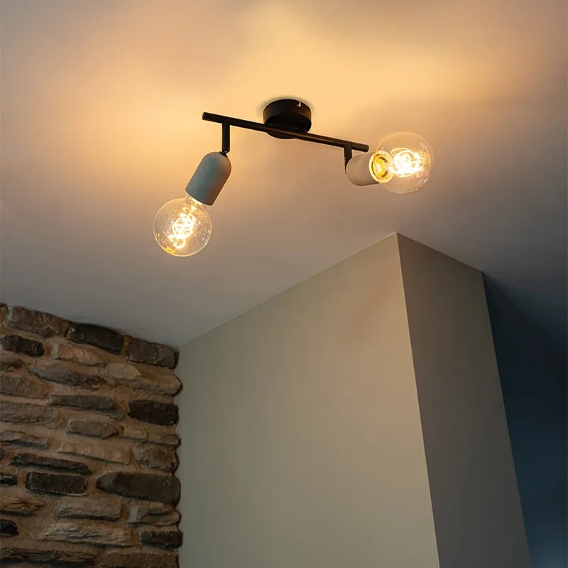Foco industrial preto com betão 2 luzes - Pedra