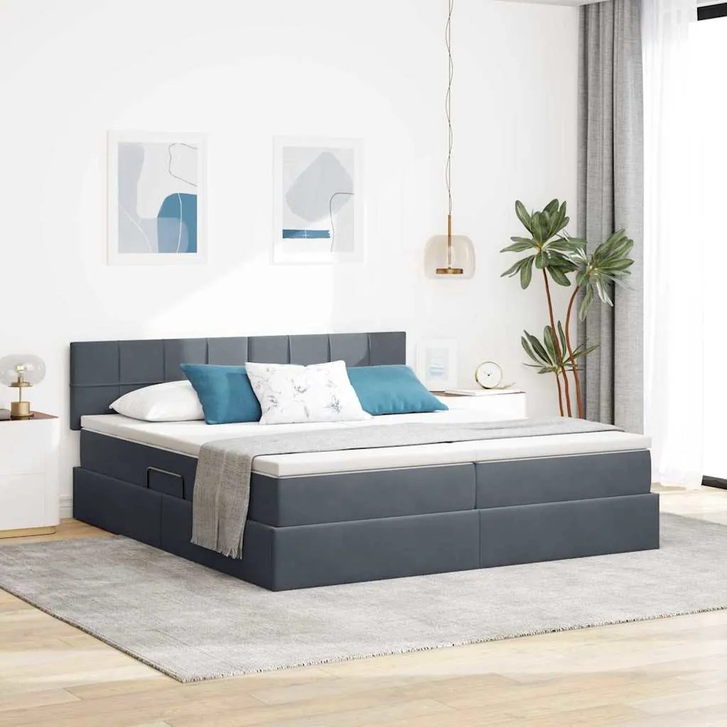 vidaXL Cama com luzes de tira LED Cinza Escuro 200 x 200 cm Veludo