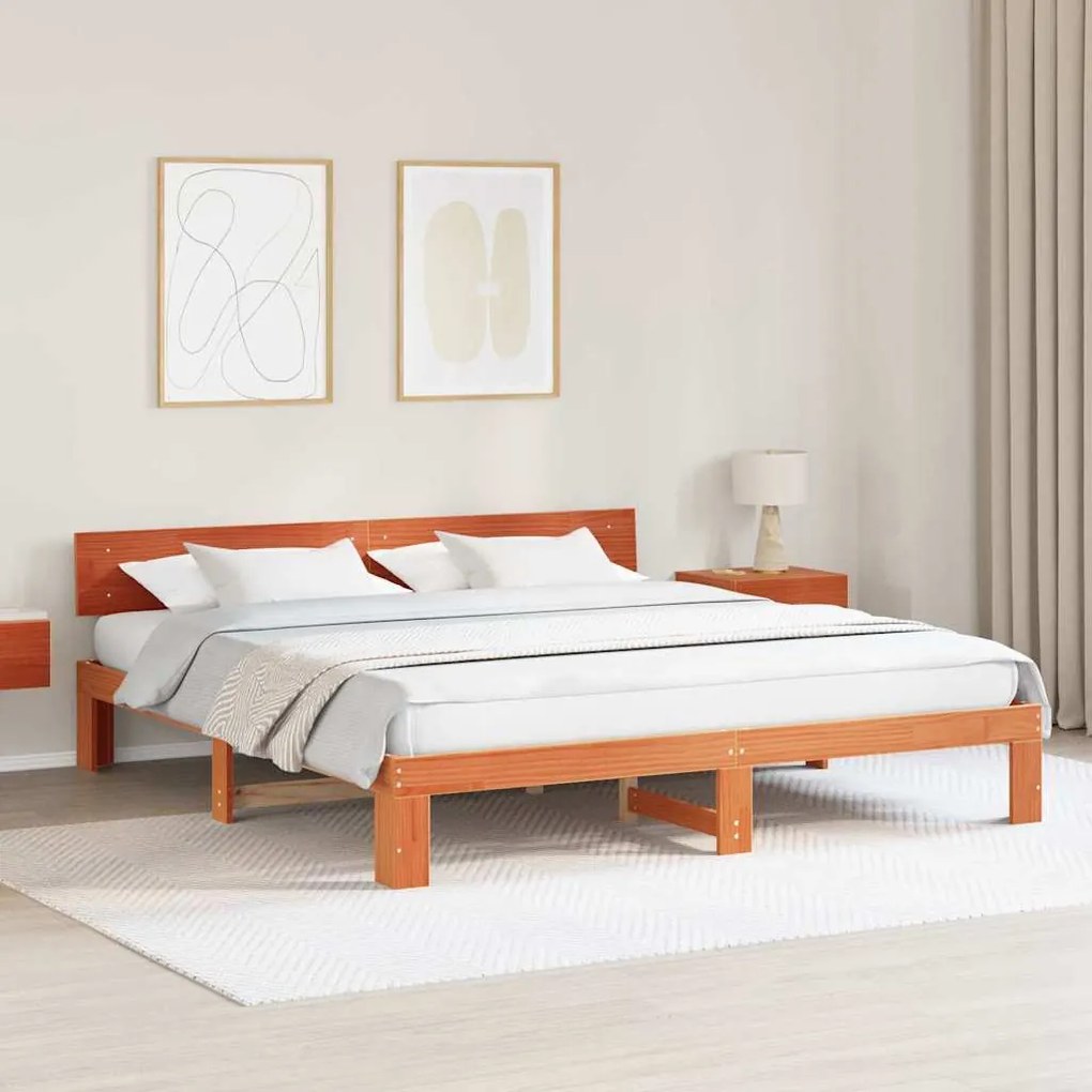 Estrado de Cama com Cabeceira Castanho 180x200 cm Madeira de Pinho